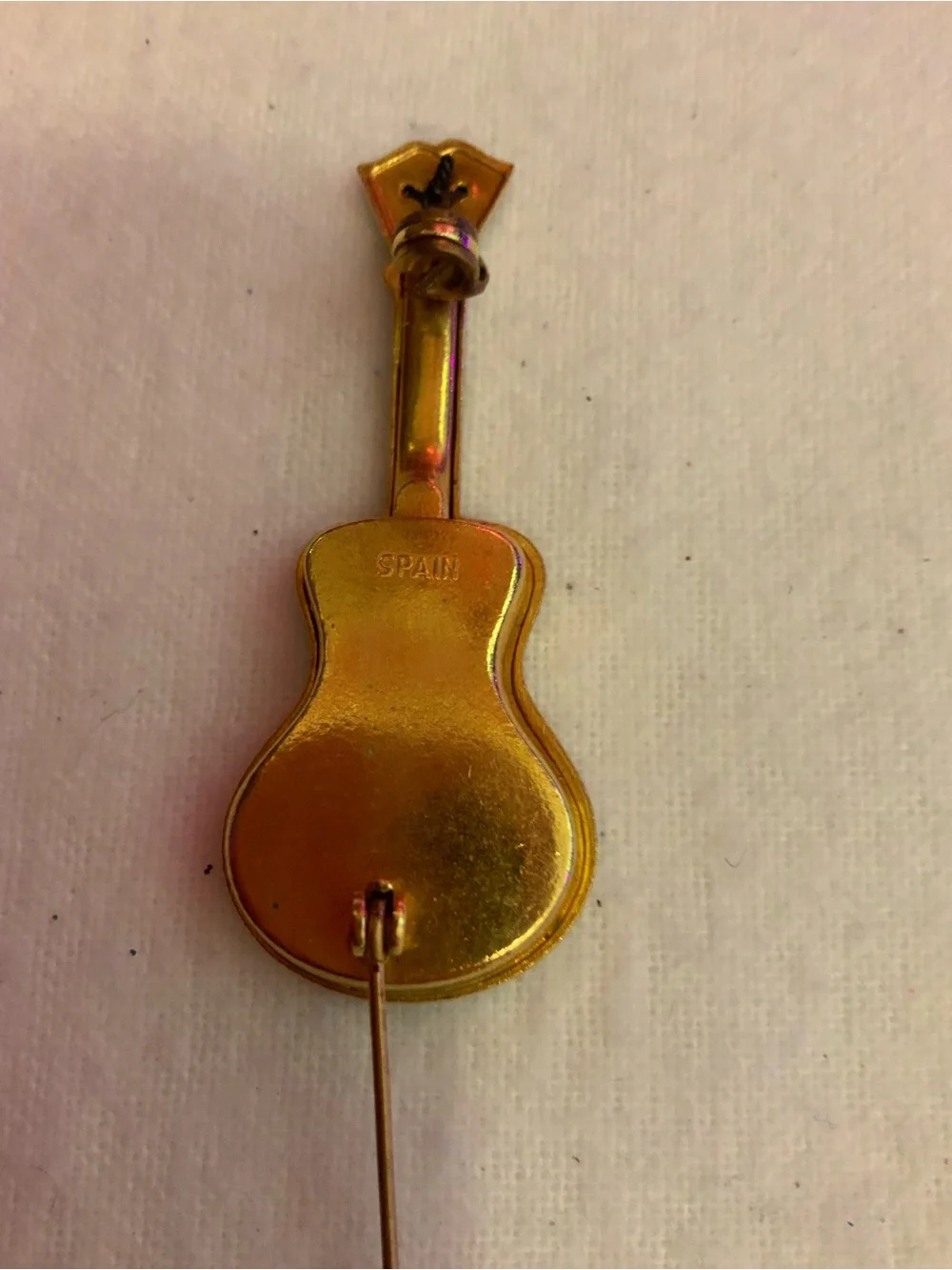 Vintage Spanish Damascene Guitar Brooch Stamped Spain (Z-18)